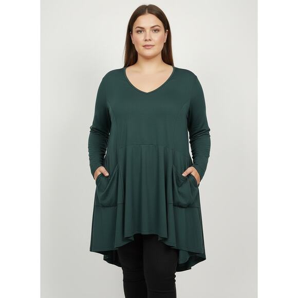 Plus Size 3X 22 24 Green BloomChic V Neck Long Sleeve Oversized Tunic Pockets - Picture 9 of 9